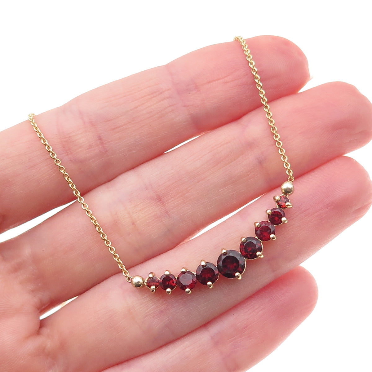 925 Sterling Silver Gold Plated Real Red Garnet Cable Chain Necklace 18"