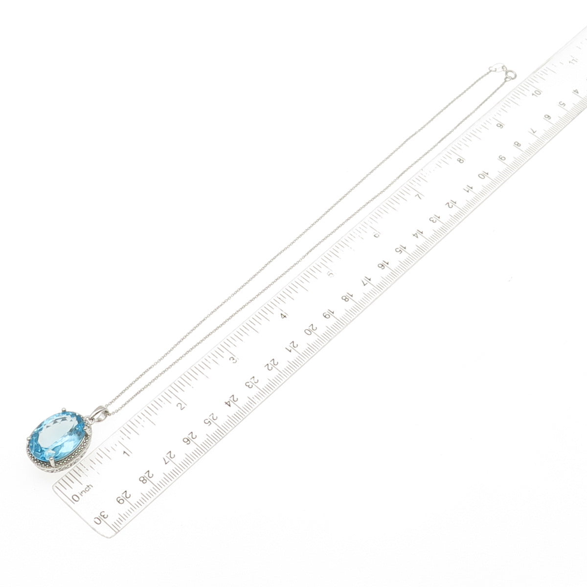 925 Sterling Silver Real Oval-Cut Blue Topaz Cable Chain Necklace 18"