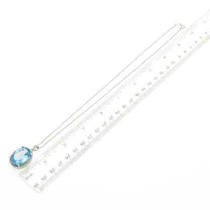 925 Sterling Silver Real Oval-Cut Blue Topaz Cable Chain Necklace 18"