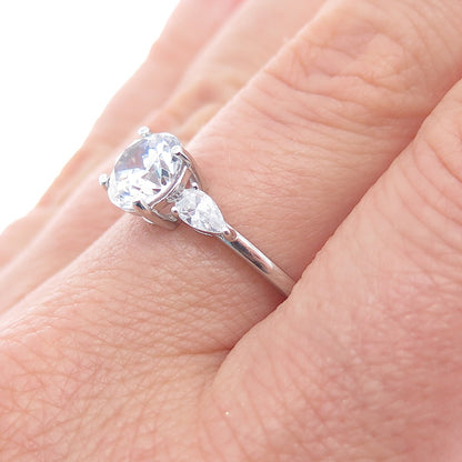 925 Sterling Silver Round & Pear-Cut C Z Engagement Ring Size 8.25