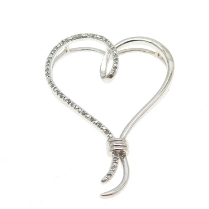 SUN 925 Sterling Silver Real Round-Cut Diamond Heart Slide Pendant