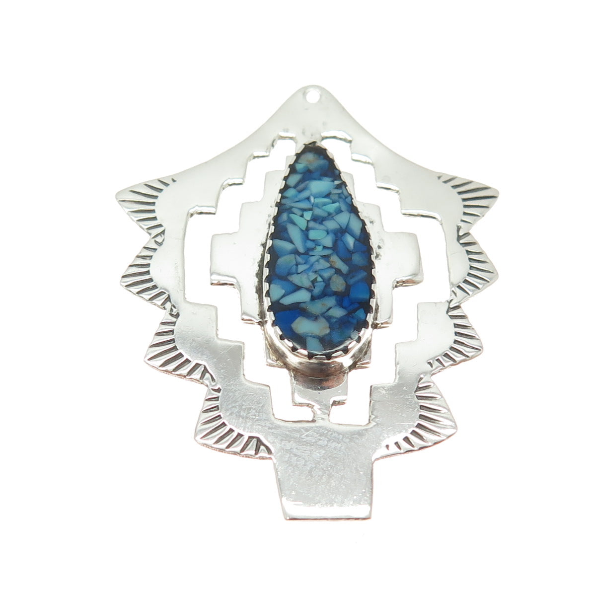 JERRY JOHNSON NAVAJO Old Pawn Sterling Silver Vintage Turquoise Inlay Pendant