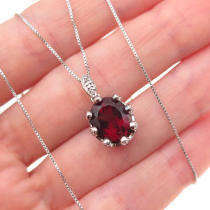 925 Sterling Silver Real Diamond & Mystic Red Crystal Box Chain Necklace 18"