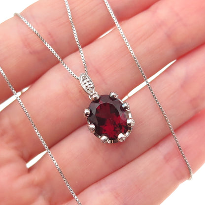 925 Sterling Silver Real Diamond & Mystic Red Crystal Box Chain Necklace 18"
