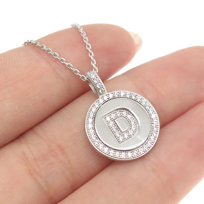 925 Sterling Silver Italy Round-Cut C Z Letter "D" Cable Chain Necklace 16"