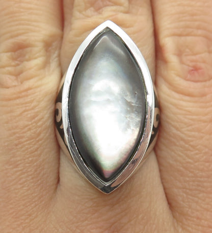 FLLI MENEGATTI 925 Sterling Silver Vintage Italy Real MOP & Enamel Ring Size 8