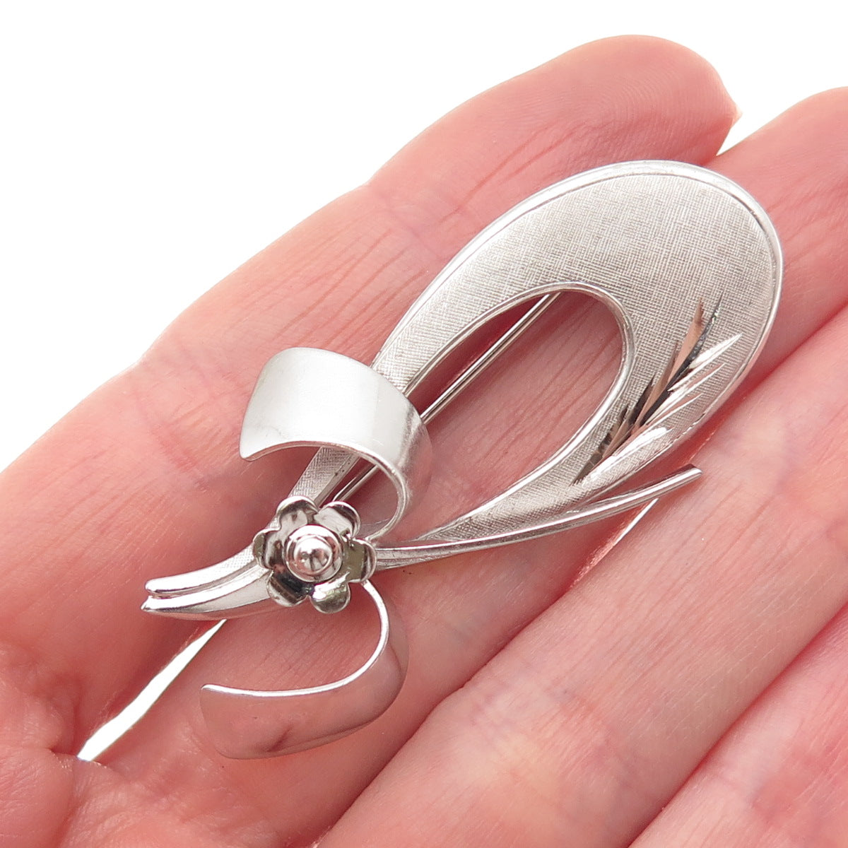 CURTIS CURTMAN 925 Sterling Silver Vintage Modernist Floral Pin Brooch