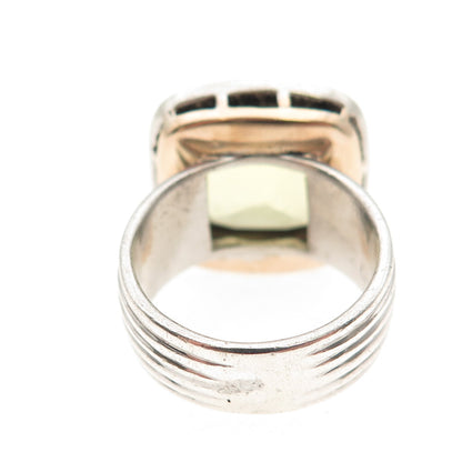 925 Sterling 14K Gold Vintage 1992 Real Diamond & Lemon Quartz Ring Size 7.5