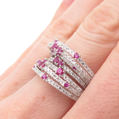 925 Sterling Silver Lab-Created Sapphire & C Z Crisscross Ring Size 6.25