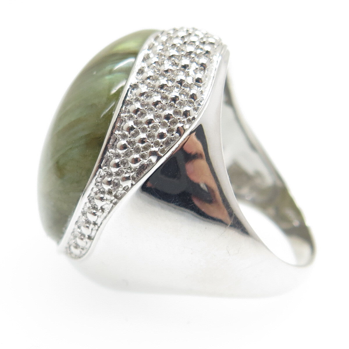 DSMK 925 Sterling Silver Real Labradorite Granulated Ring Size 7.25