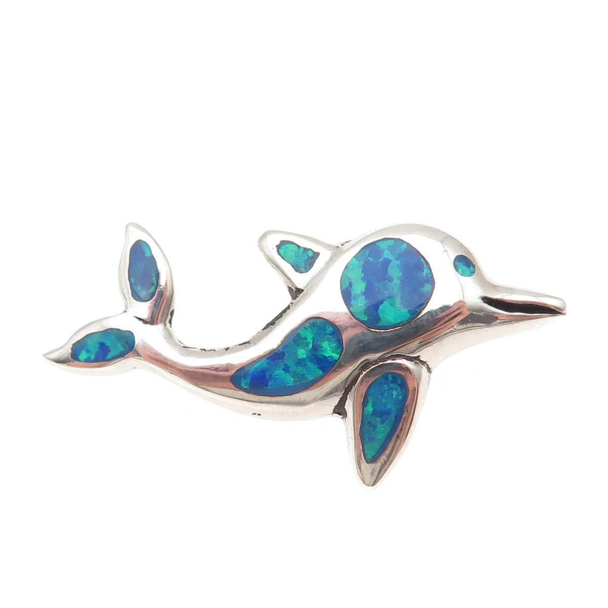 925 Sterling Silver Real Opal Friendly Dolphin Slide Charm Pendant