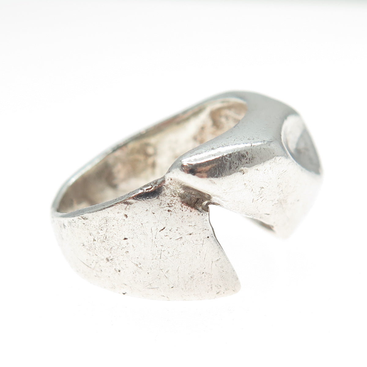 925 Sterling Silver Vintage Modernist Overlap Oxidized Ring Size 5