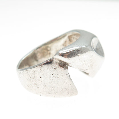 925 Sterling Silver Vintage Modernist Overlap Oxidized Ring Size 5