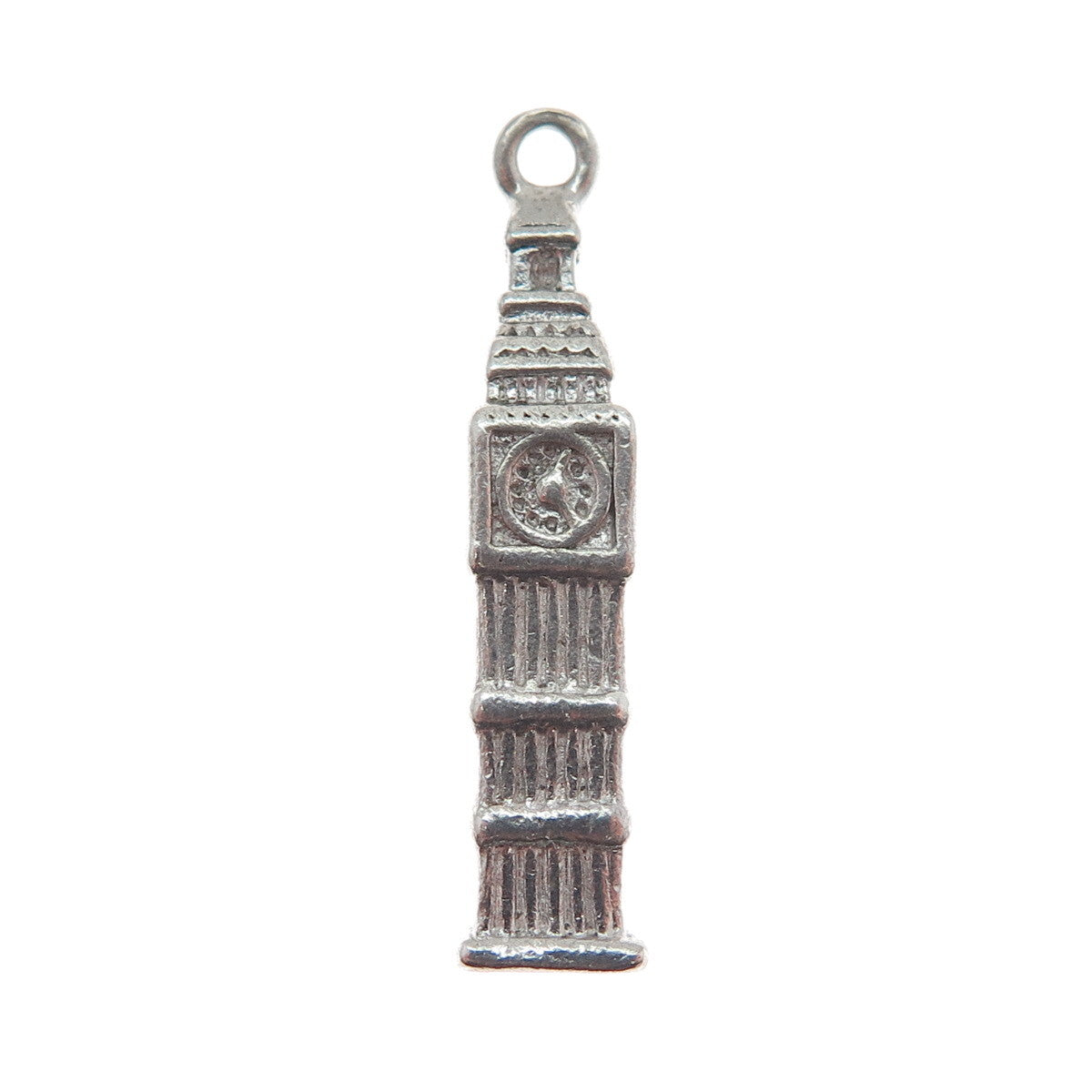 925 Sterling Silver Vintage Big Ben Clock Tower 3D Pendant