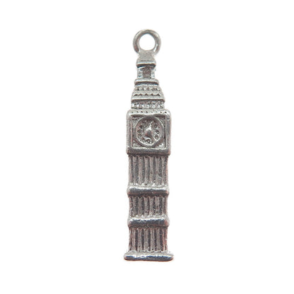 925 Sterling Silver Vintage Big Ben Clock Tower 3D Pendant