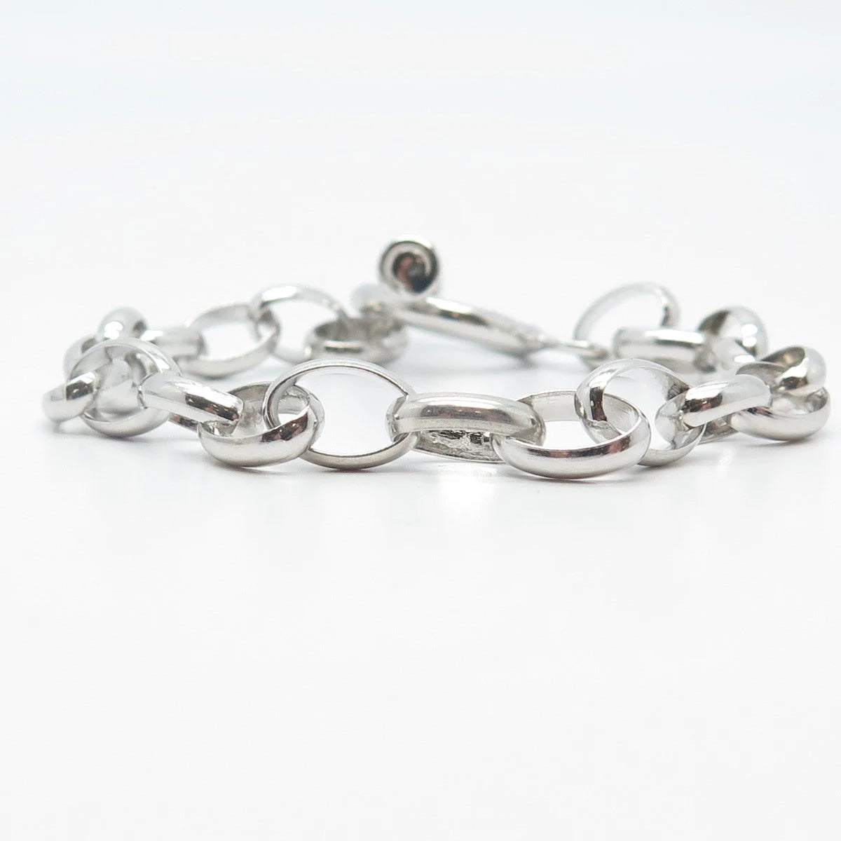 925 Sterling Silver Vintage Toggle Clasp Oval Link Bracelet 6.75"