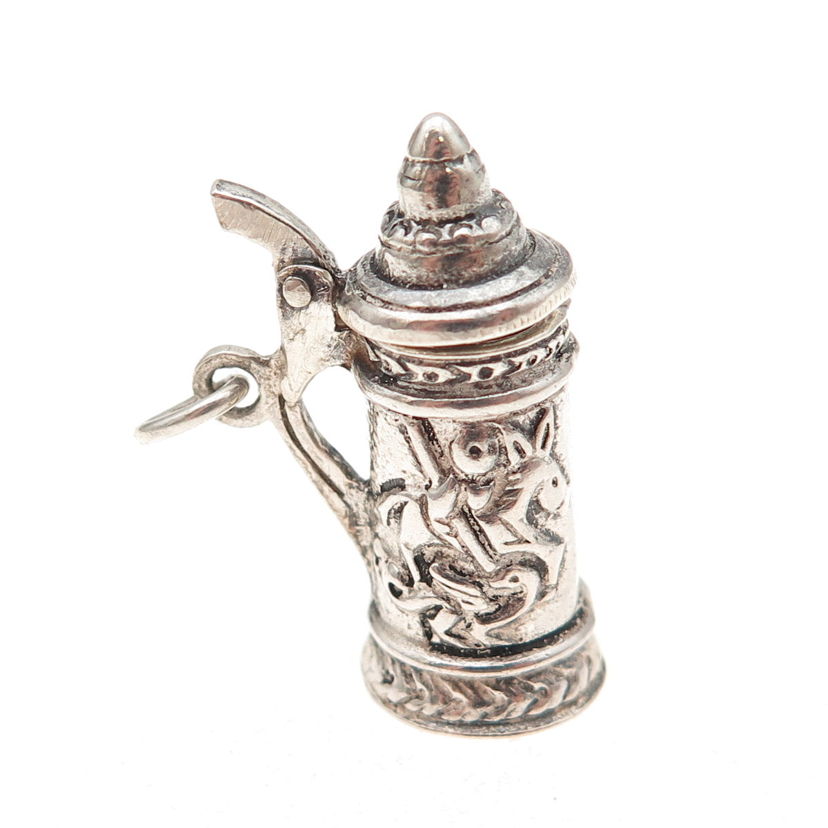 925 Sterling Silver Antique Art Deco Beer Stein 3D Open Charm Pendant