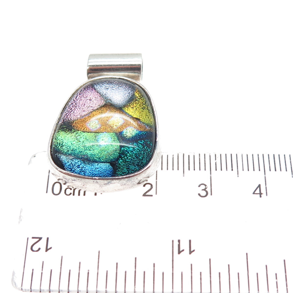 925 Sterling Silver Vintage Dichroic Glass Slide Charm Pendant