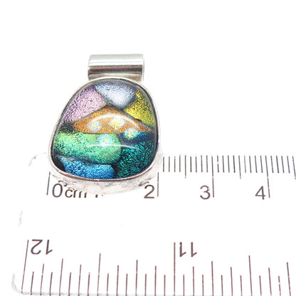 925 Sterling Silver Vintage Dichroic Glass Slide Charm Pendant
