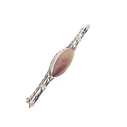 925 Sterling Silver Antique Art Deco Real Agate Oxidized Pin Brooch