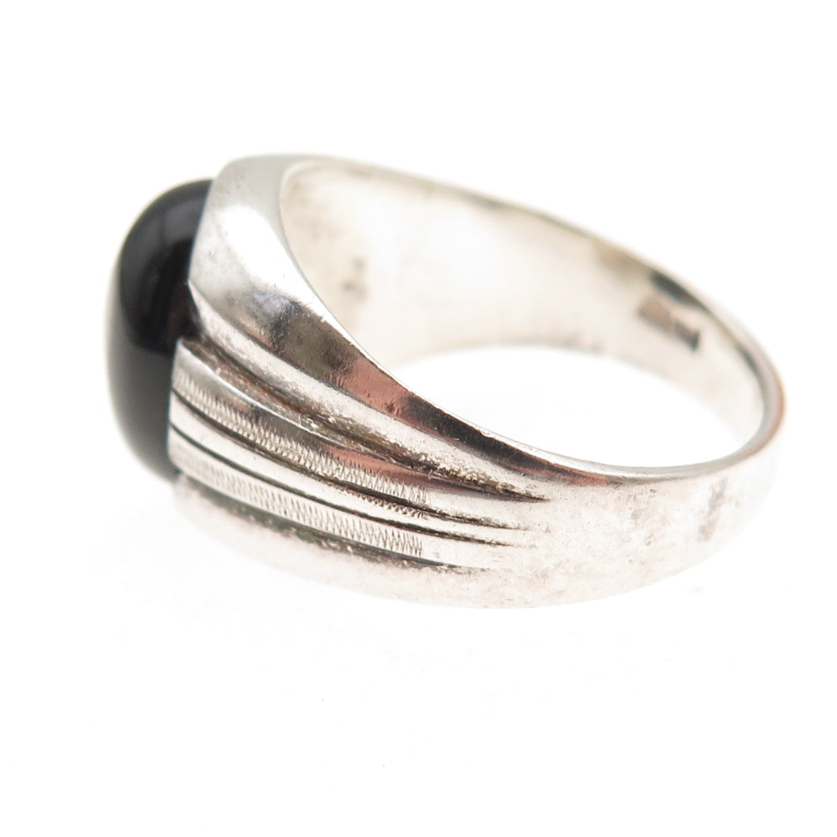 800 Silver Vintage Egypt Real Black Onyx Oxidized Ring Size 11