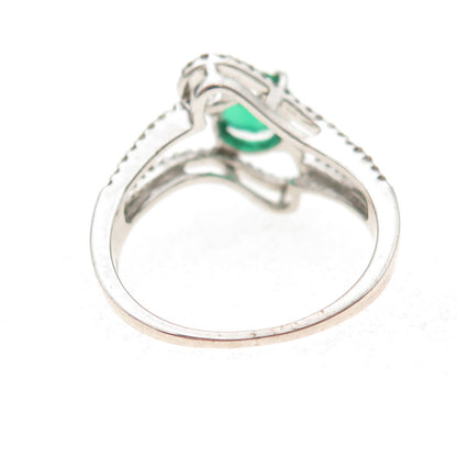 925 Sterling Silver Real Diamond & Chrome Diopside Bypass Ring Size 7.5