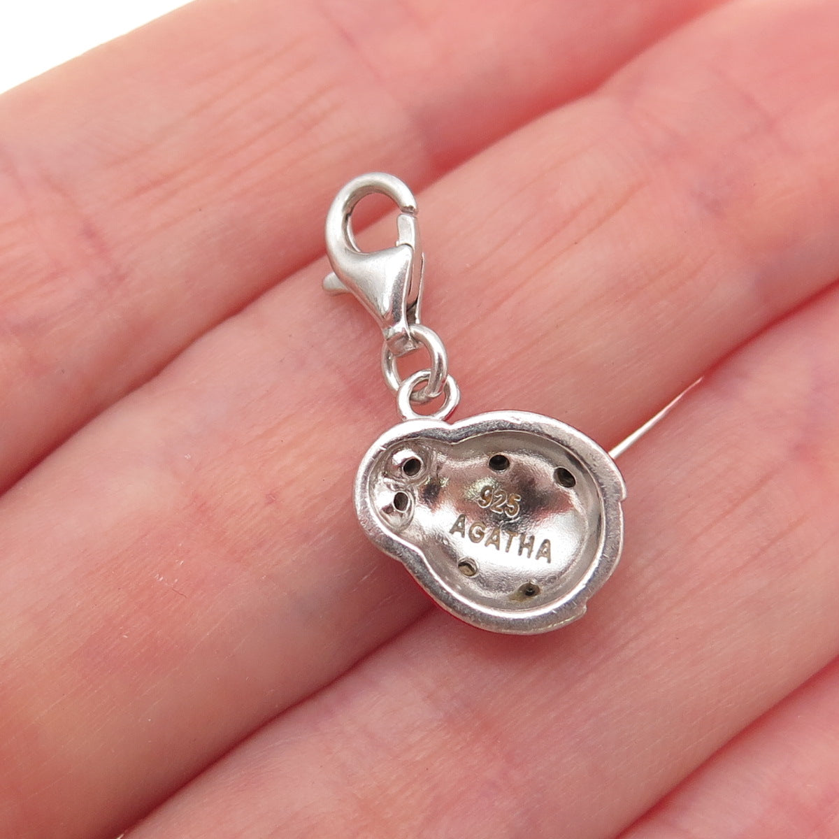 Agatha Paris 925 Sterling Enamel Black Spinel Ladybug Lobster Lock Charm Pendant