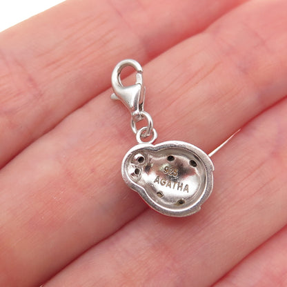 Agatha Paris 925 Sterling Enamel Black Spinel Ladybug Lobster Lock Charm Pendant
