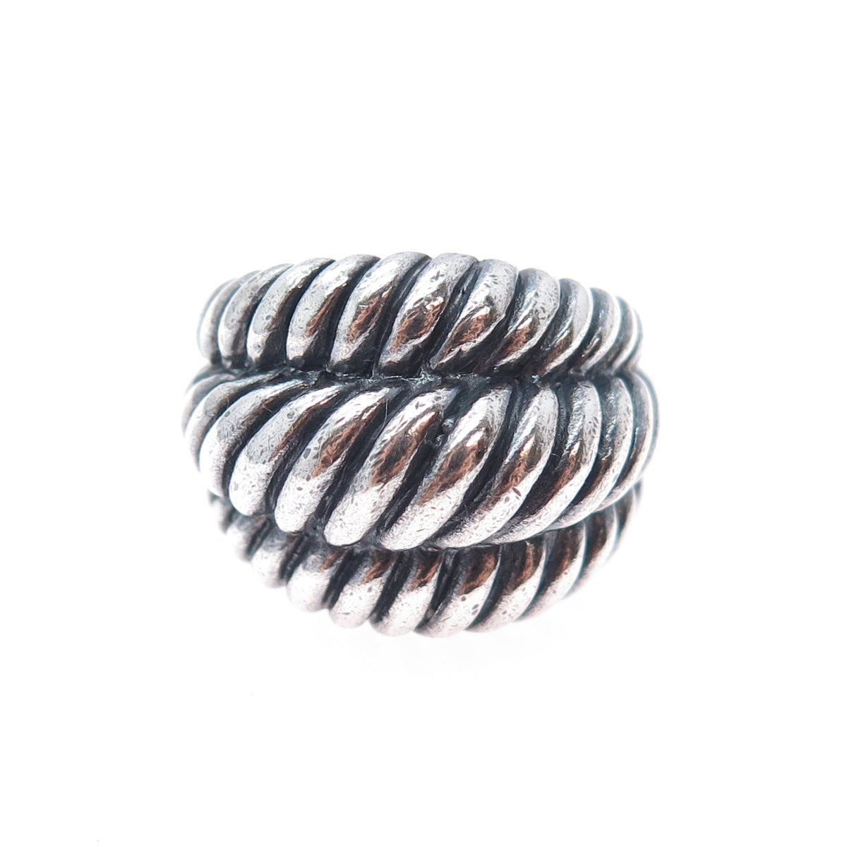 925 Sterling Silver Vintage Modernist Twisted 3-Row Dome Oxidized Ring Size 8.25