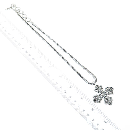 LOIS HILL Sterling Silver Vintage Granulated Cross Spiga Chain Necklace 16-18"