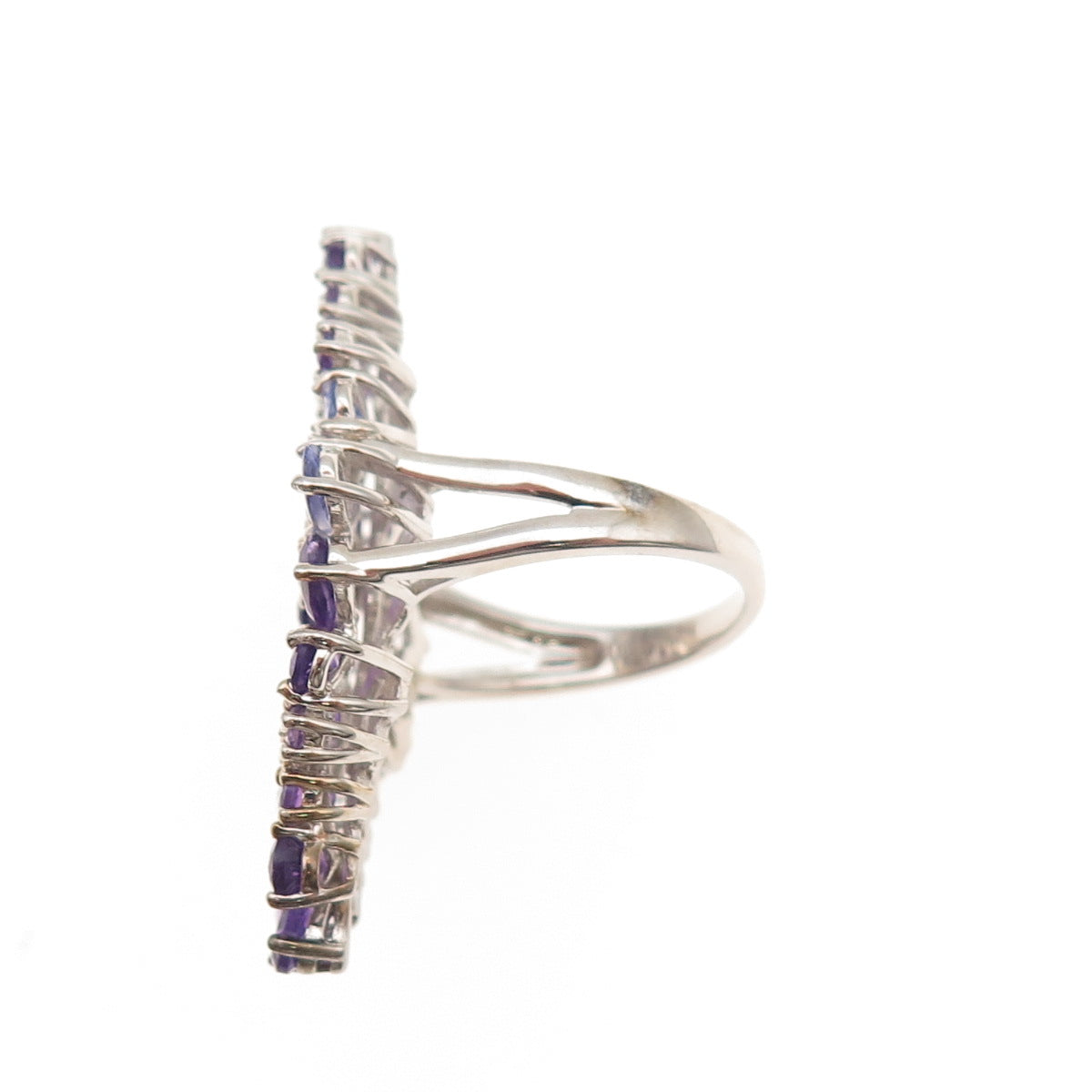 925 Sterling Silver Real Amethyst & Tanzanite Floral Cluster Ring Size 8