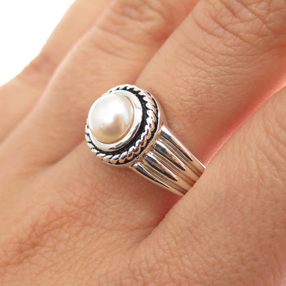925 Sterling Silver Vintage Real Pearl Ring Size 9.25