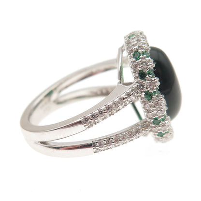 DSMK 925 Sterling Silver Green & White C Z Bohemian Ring Size 7.25
