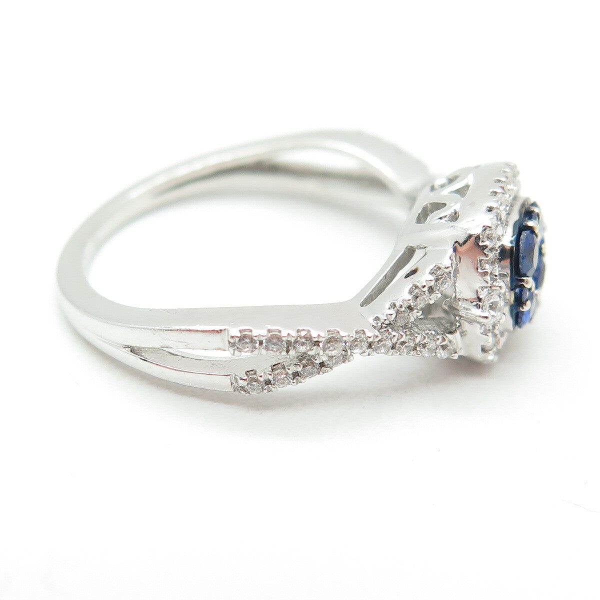 925 Sterling Silver Round-Cut Lab-Created Sapphire & C Z Ring Size 7