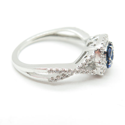 925 Sterling Silver Round-Cut Lab-Created Sapphire & C Z Ring Size 7