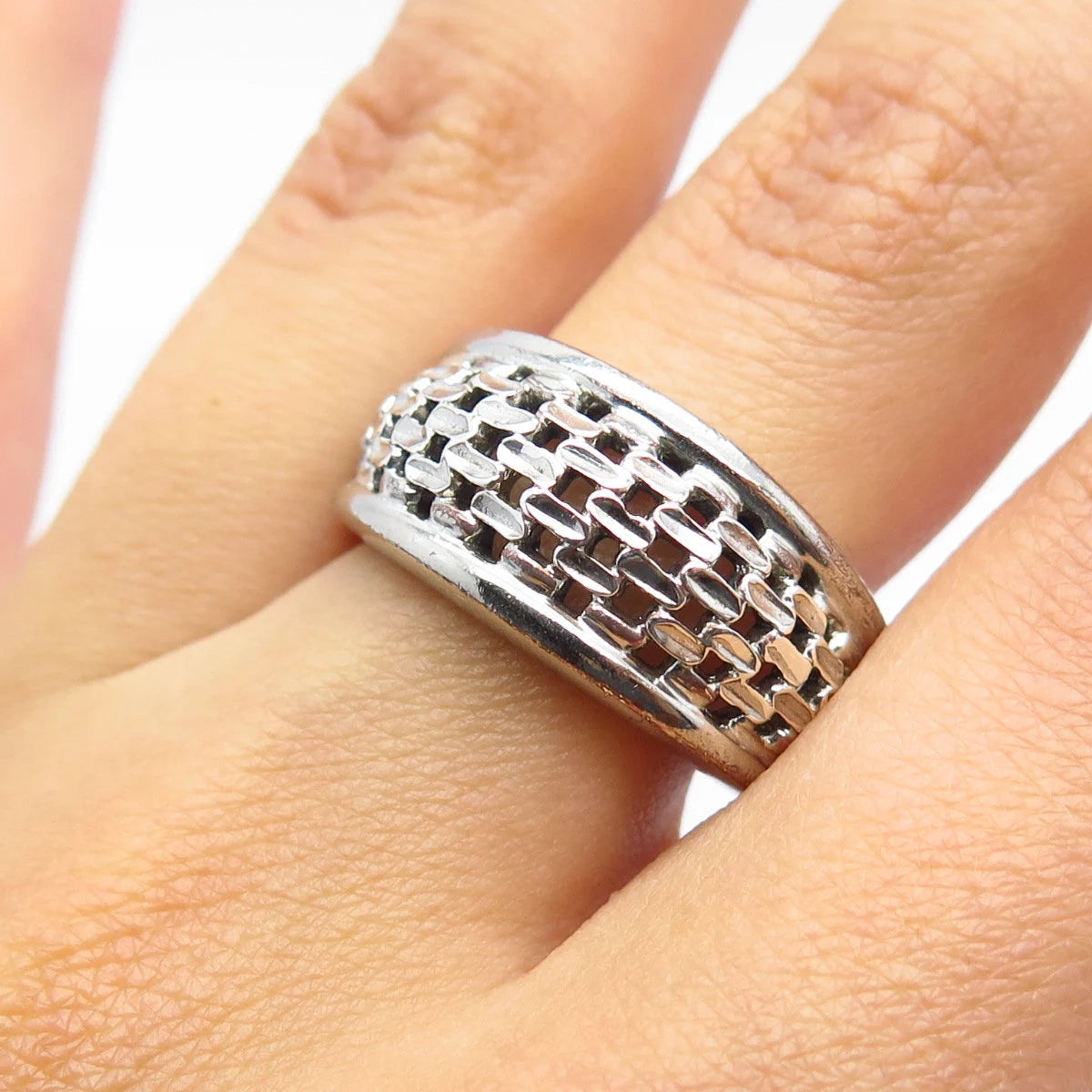 925 Sterling Silver Vintage Wicker Ring Size 9.5