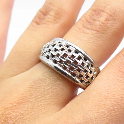 925 Sterling Silver Vintage Wicker Ring Size 9.5