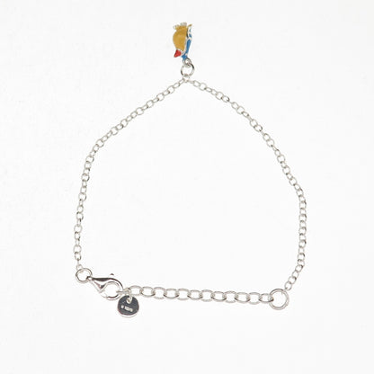 925 Sterling Vintage Enamel Bluebird of Hope Cable Link Bracelet 5.75-6.75"