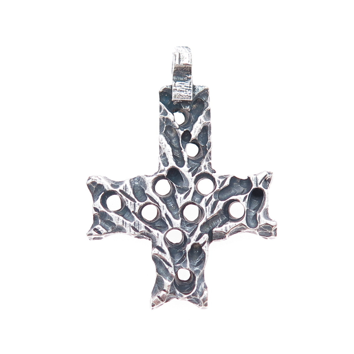 925 Sterling Silver Vintage Modernist Cross Oxidized Charm Pendant
