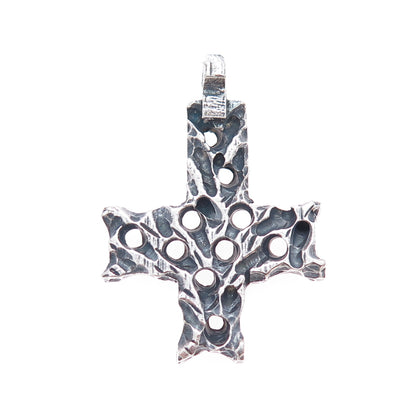 925 Sterling Silver Vintage Modernist Cross Oxidized Charm Pendant