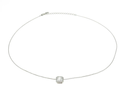 925 Sterling Silver Cushion-Cut Shaped C Z Rolo Chain Necklace 18"