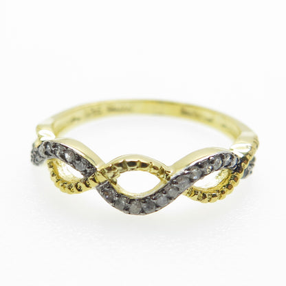 925 Sterling Silver Gold Plated Real White Diamond Infinity Ring Size 7.25