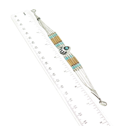 CAROLYN POLLACK Old Pawn 925 Sterling Silver Turquoise Wood Bear Paw Bracelet 7"