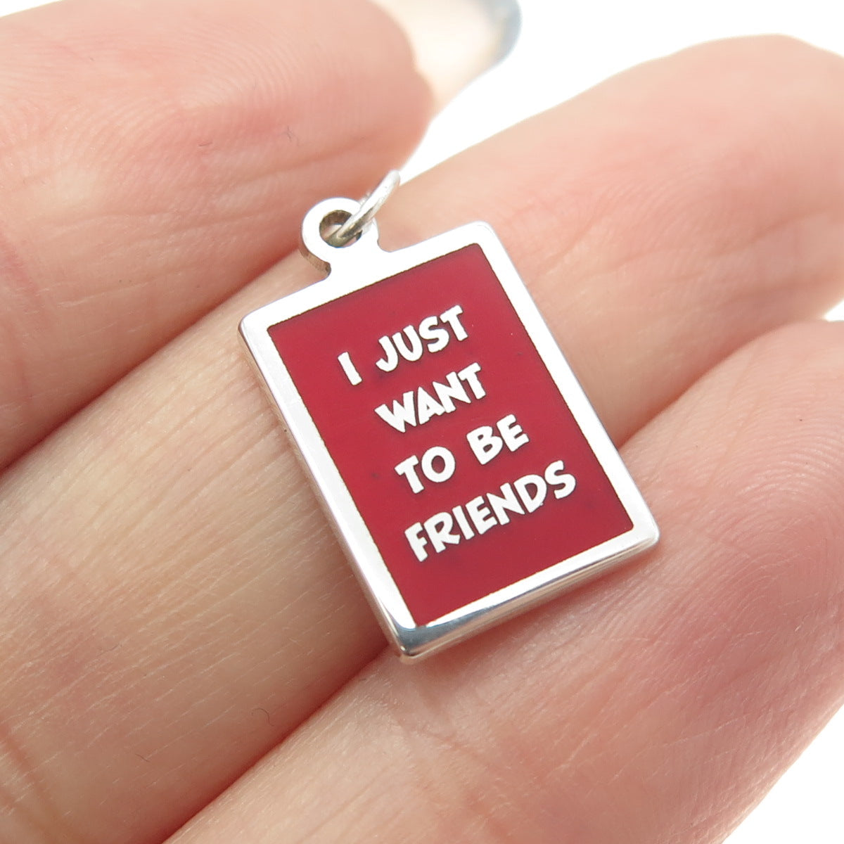 925 Sterling Silver Enamel "I Just Want To Be Friends" Minimalist Charm Pendant