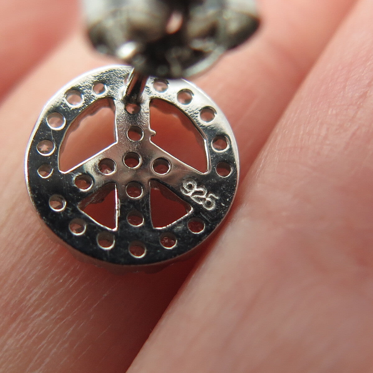 925 Sterling Silver Round-Cut C Z Peace Symbol Stud Earrings