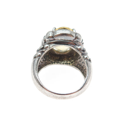 CLYDE DUNEIER CID 925 Sterling Silver Vintage Real Citrine Ribbed Ring Size 7.75