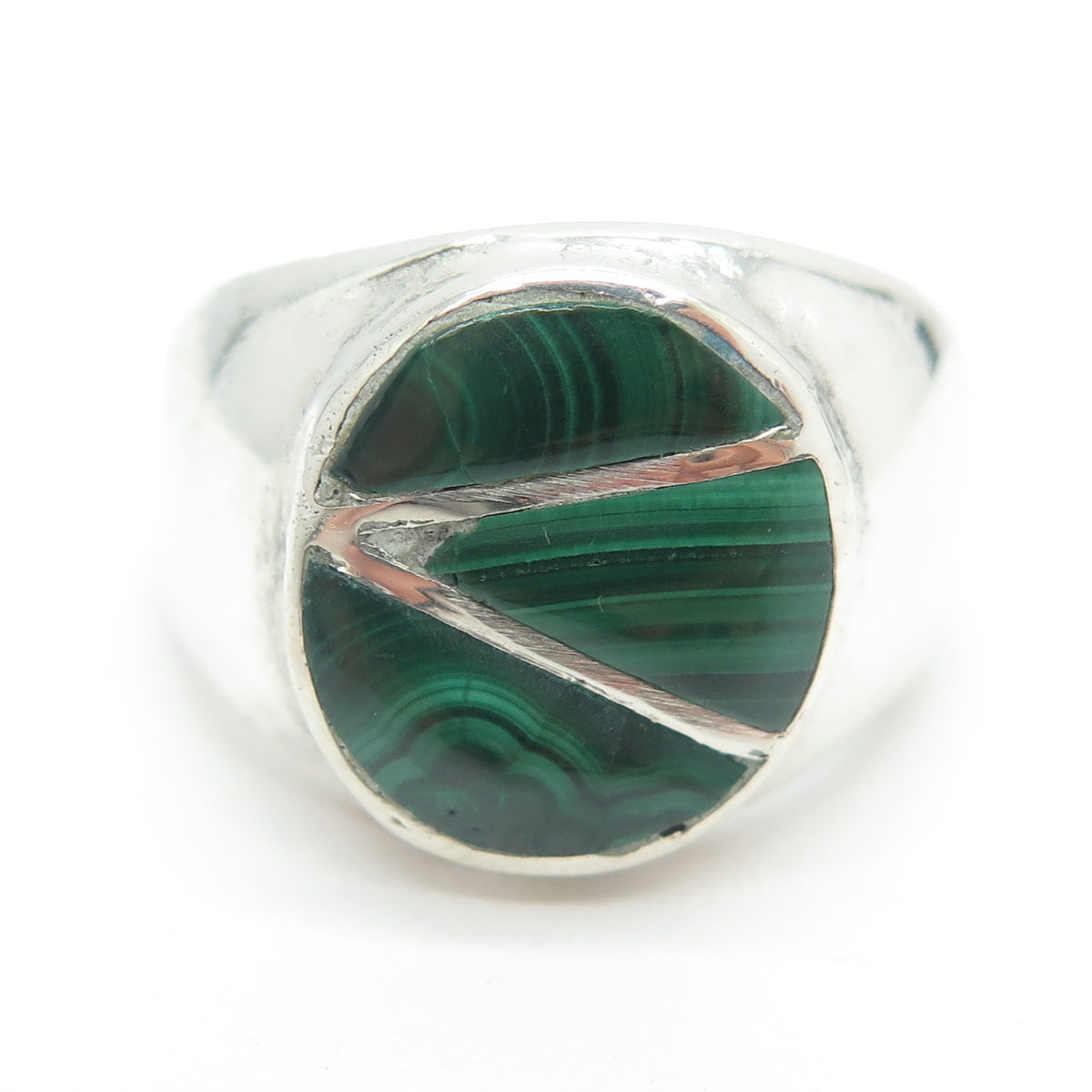 Old Pawn Navajo 925 Sterling Silver Southwestern Malachite Tribal Ring Size 9.25