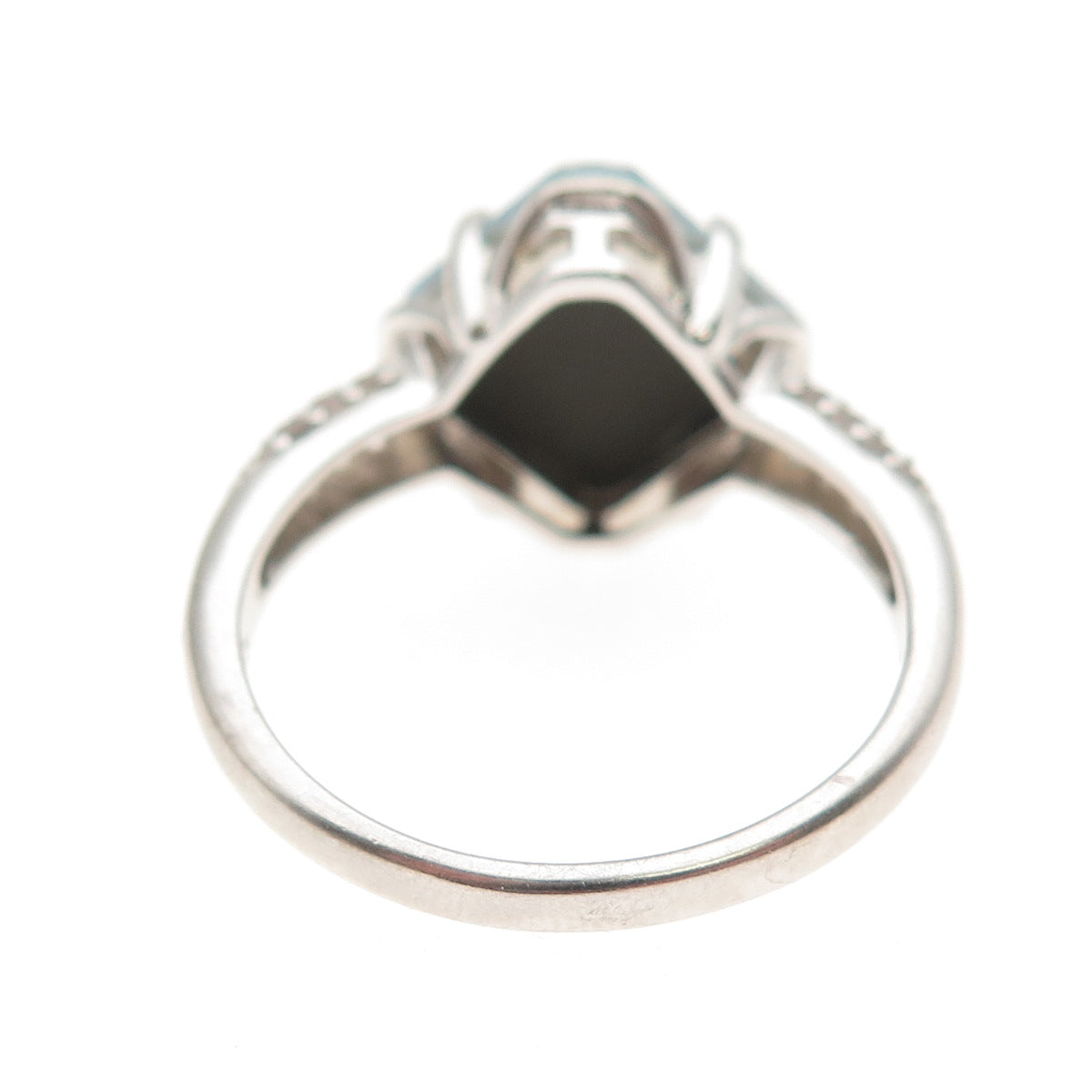 925 Sterling Silver Real Doublet Black Opal & White Topaz Ring Size 10.5