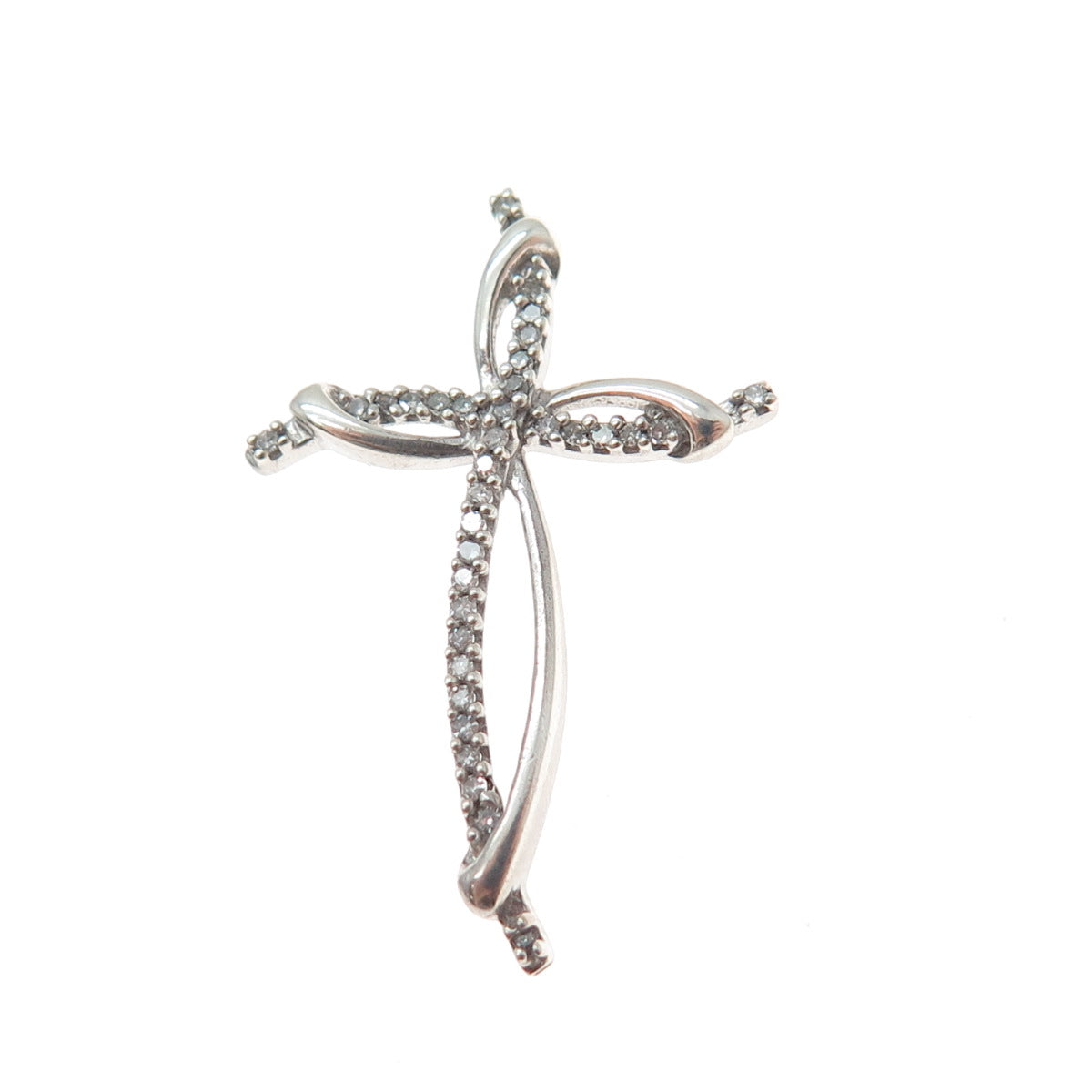 925 Sterling Silver Real Round-Cut Diamond Cross Slide Charm Pendant