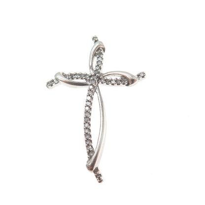 925 Sterling Silver Real Round-Cut Diamond Cross Slide Charm Pendant